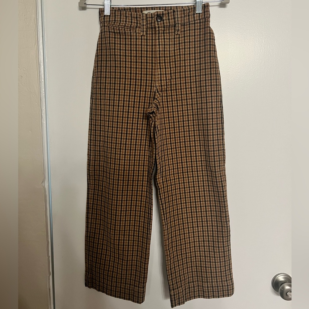 Madewell Brown Tan Slim Emmett Pants Wide Leg Crop Plaid Size 23